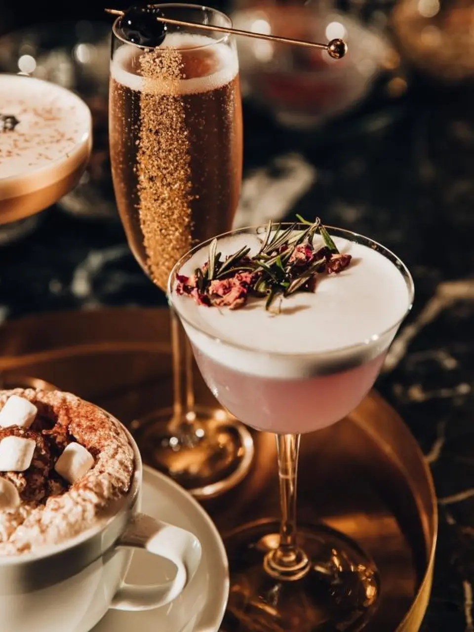 Winter cocktails styled for a cooler-weather event